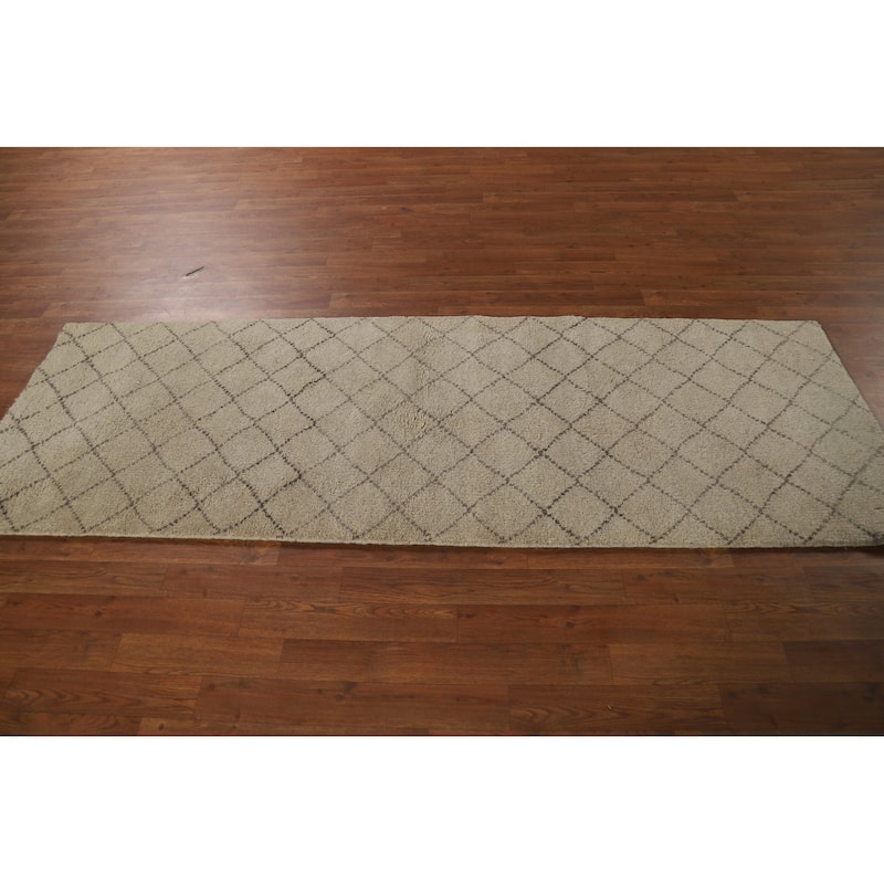 Trellis Moroccan Runner Rug Handmade Oriental Wool Carpet - 2'7" x 7'9"