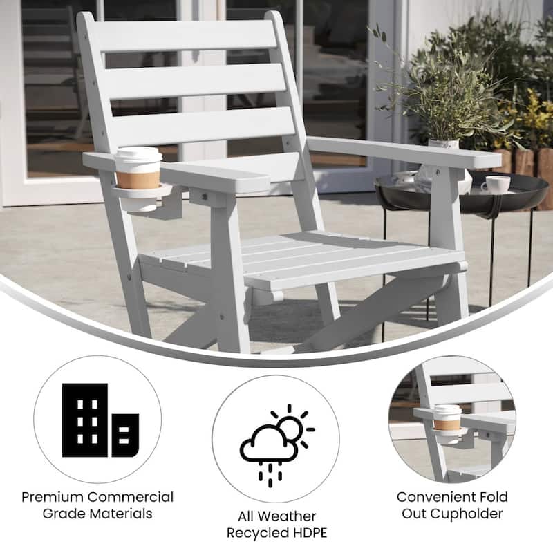 All-Weather Commercial Adirondack Dining Chair with Fold Out Cupholder