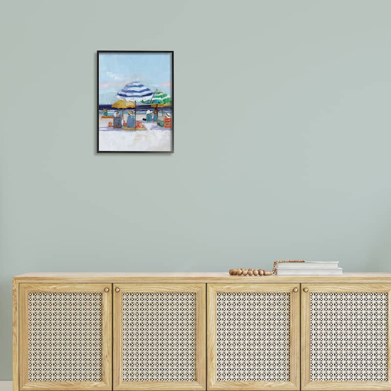 Stupell Calm Beach Umbrella People Relaxing Ocean Shoreline Framed Wall Art - Multi-Color