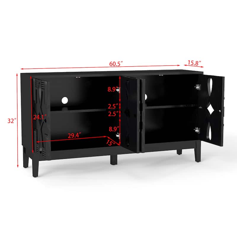 60.5" Mid Century Modern Sideboard Buffet Cabinet with Storage, Storage Cabinet with 4 Doors & Adjustable Shelves