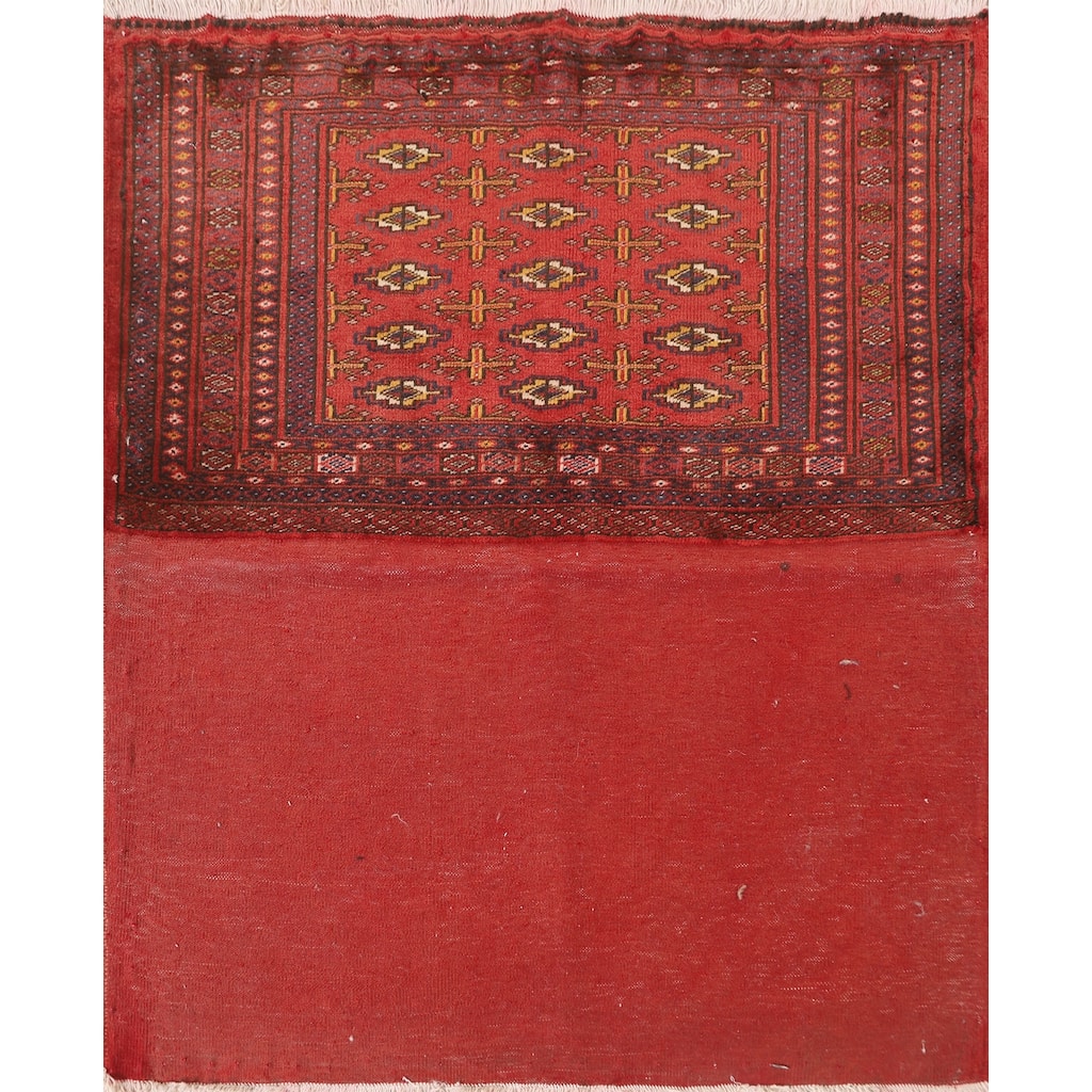 Geometric Turkoman Persian Square Rug Hand-Knotted Wool Carpet - 3'4" x 3'4"