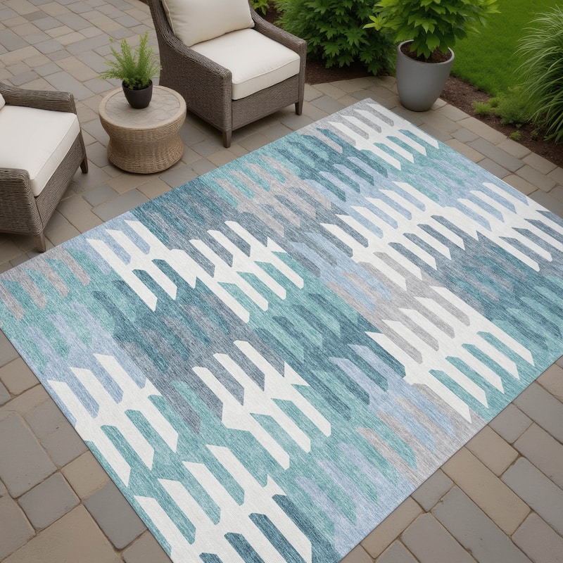 Machine Washable Indoor/ Outdoor Modern Stacks Chantille Rug - Teal - 3' x 5'