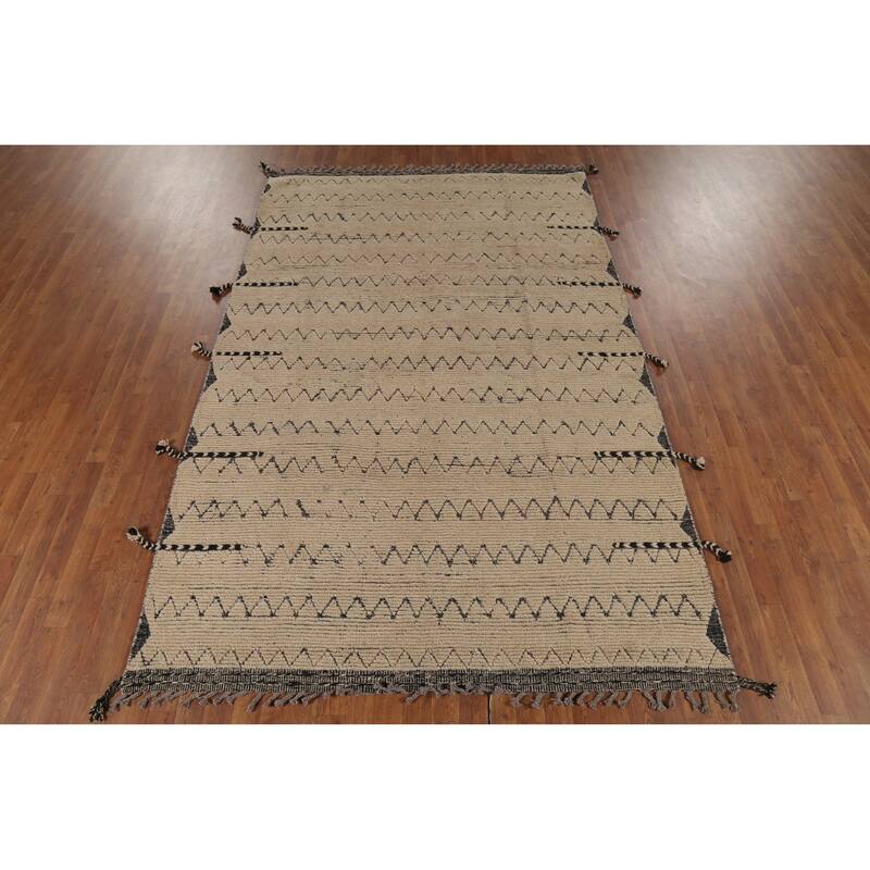 Chevron Style Moroccan Area Rug Hand-Knotted Wool Carpet - 6'3"x 9'8"