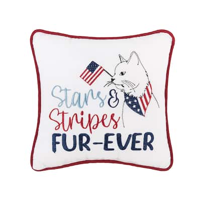 10" x 10" Patriotic Stars & Stripes Fur-Ever Cat Small/Petite Embroidered Accent Pillow
