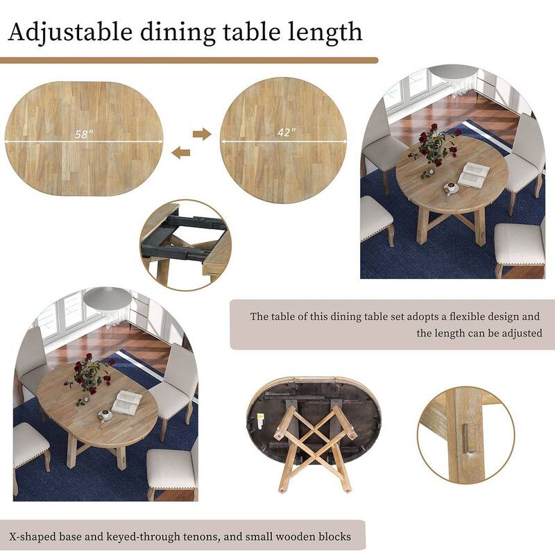 5 PCS Farmhouse Dining Table Set of 4 Chairs, Extendable
