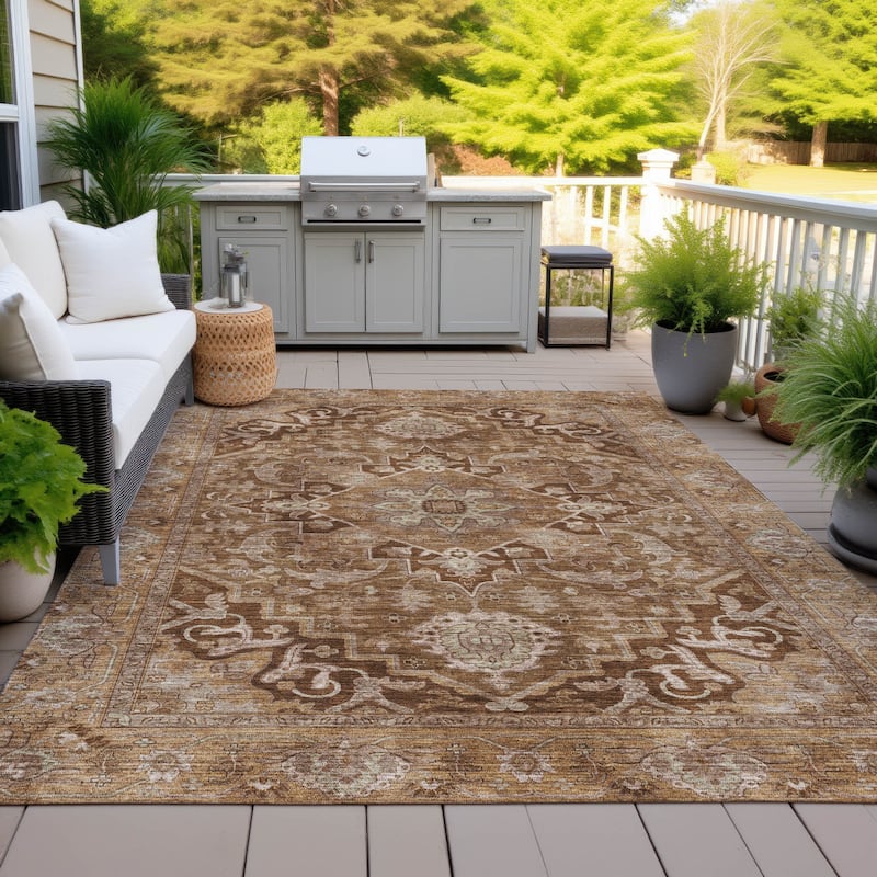 Machine Washable Indoor/Outdoor Traditional Medallion Chantille Rug - Terracotta - 8' x 10'