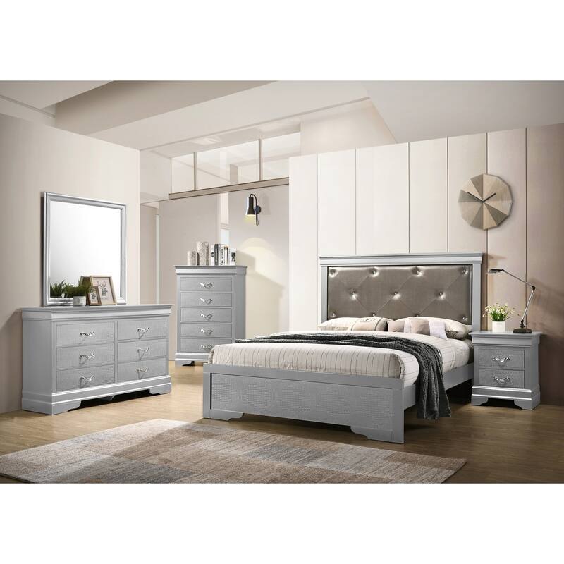 Tufted Queen Panel Bed - 85" - Silver Champagne