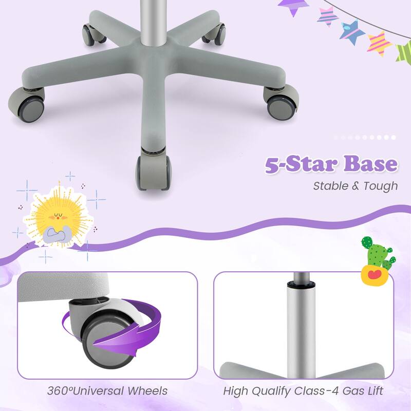 Kids Ergonomic Adjustable Height Study Chair with Swivel Seat and Mesh Backrest and Armrests