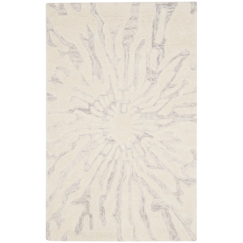 SAFAVIEH Handmade Bella Terzia Modern Floral Wool Rug - 2'6" x 4' - Silver/Ivory