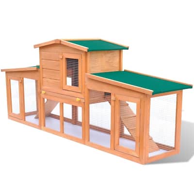 vidaXL Large Rabbit Hutch Small Animal House Pet Cage with 2 Runs Wood - 74.8"x18.1"x33.5"