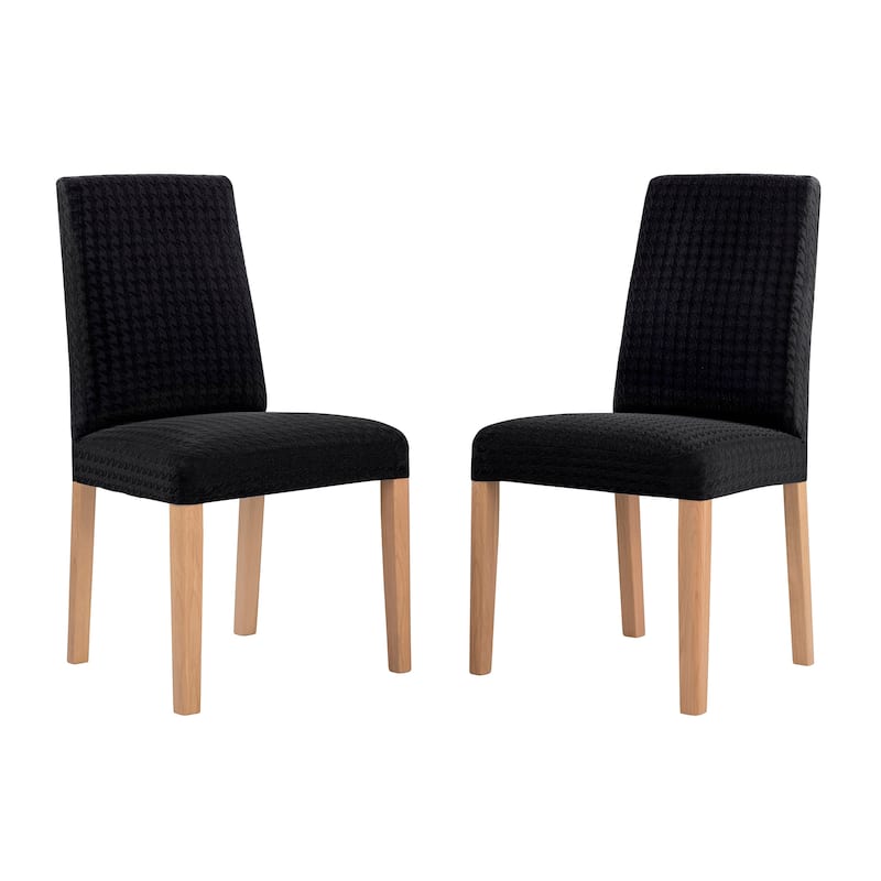 No. 918 Sparta 2-pack Houndstooth Textured Stretch Fit Elastic Dining Chair Cover Pair - 28" x 39"
