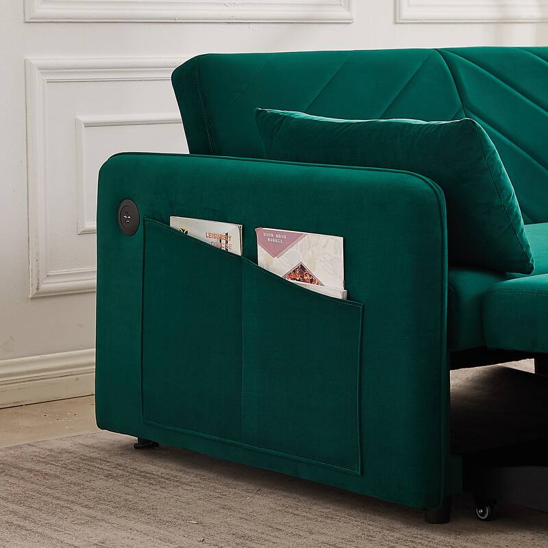 Stylish 55" Velvet Sleeper Sofa with Arm Pockets