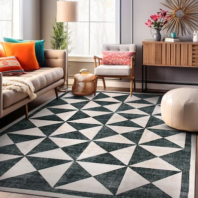World Rug Gallery Geometric Diamond Washable Non Slip Area Rug