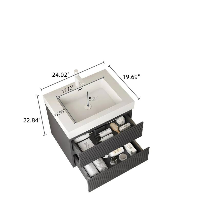 30" Modern Floating Bathroom Vanity with Rectangular Acrylic Integrated Undermount Sink