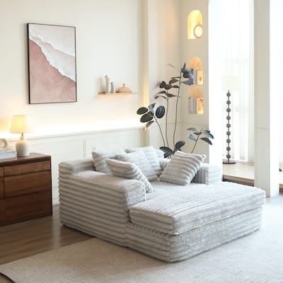 Chaise Lounge Indoor, Upholstered Sofa Bed with Throw Pillows and Armrests, Sleeper Chair- Plush Chair Bed for Living Ro
