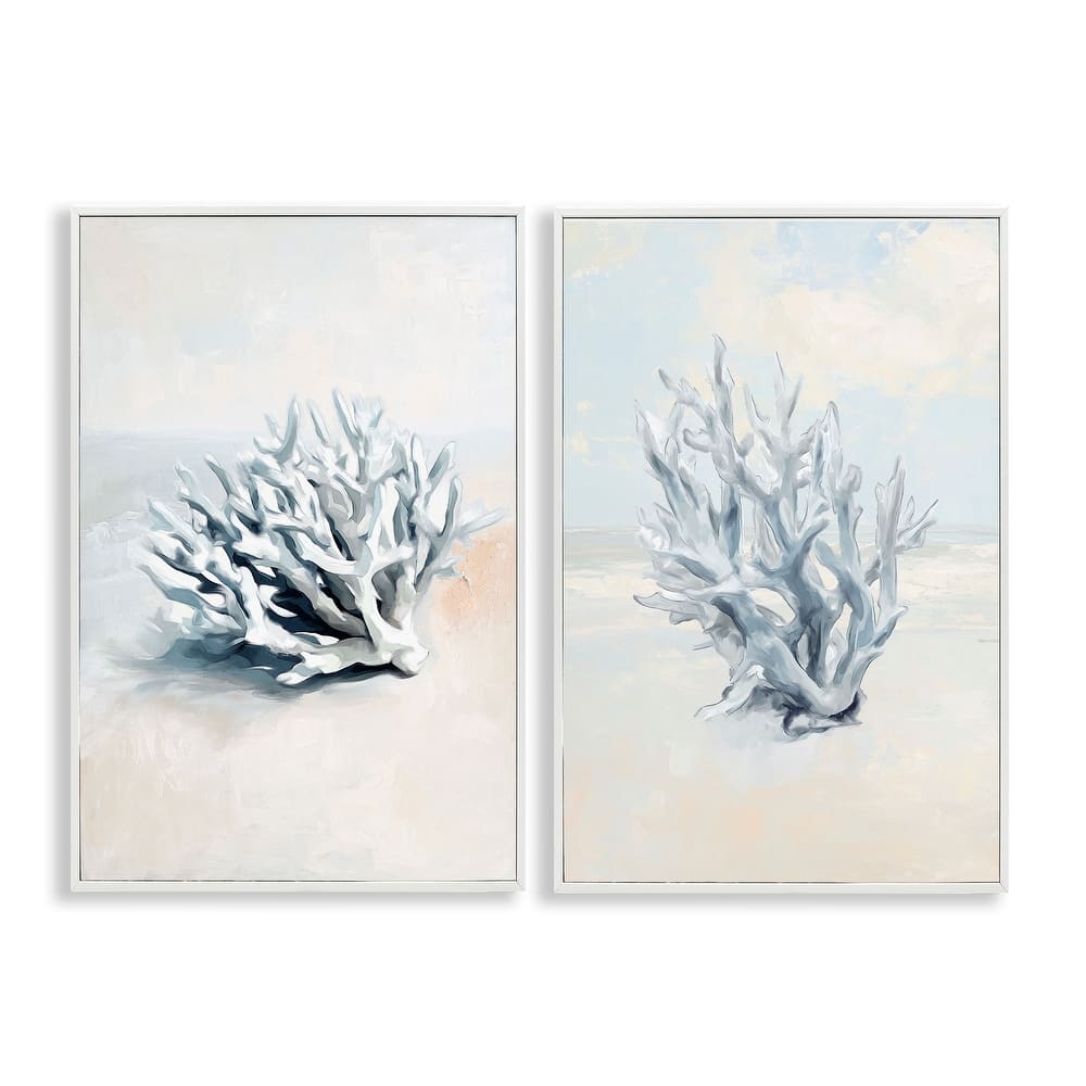 Stupell Faded White Coral Branches Framed Giclee Art Design By Ramona Murdock (Set of 2)
