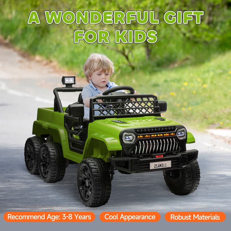 Children's Electric Car Ride-On Car with Parent Remote Control, Green Engineering Car Electric Vehicle with Trailer