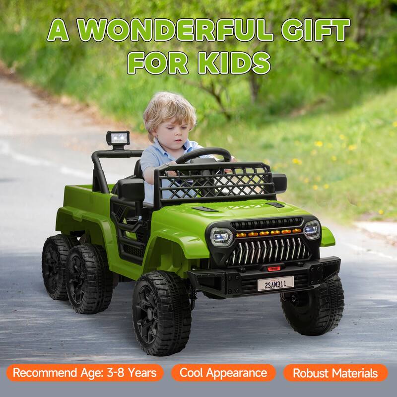 Kids Electric Ride On Truck with Switchable 4WD or 2WD, Spring Suspension, LED Light, Horn and Parental Remote Control