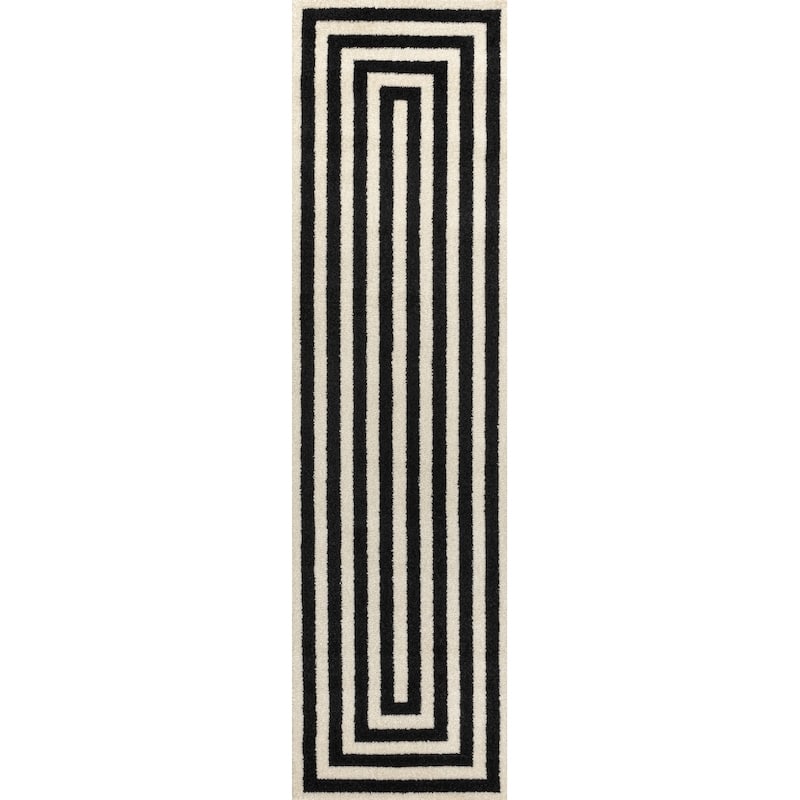 JONATHAN Y Olivier Modern Classic Mitre Stripe Brown/Ivory Rug - Black/Ivory - 2 X 8