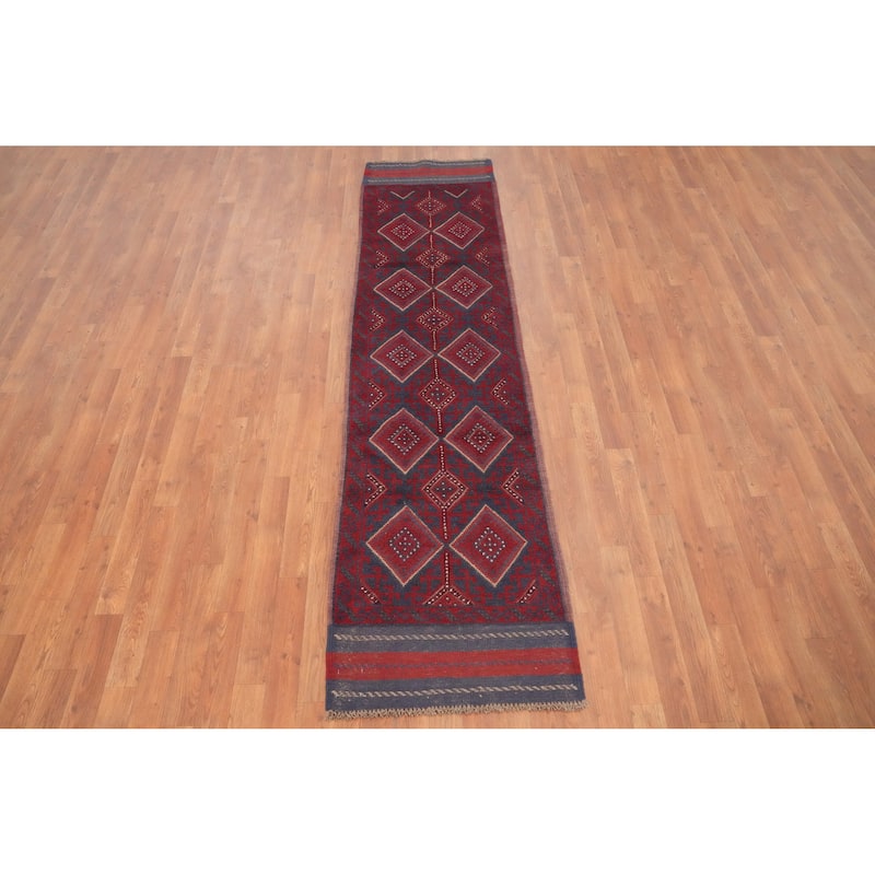 Hand Knotted Oriental 100% Wool Carpet Traditional Tribal Red Balouch Runner Rug - 8' 4'' X 2' 1''