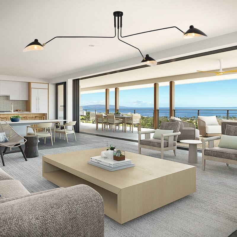 3 Arm Mid Century Modern Black Arm Ceiling Light Duckbill Chandelier - 78x78x17in