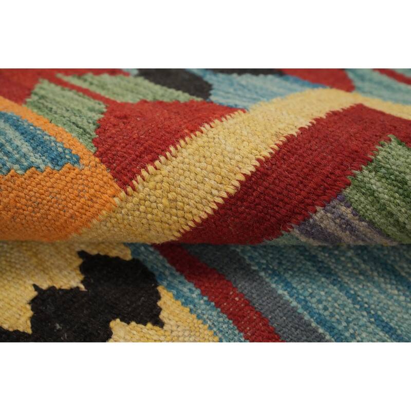Hand Woven Oriental 100% Wool Carpet Southwestern Tribal Navy Blue & Blues Kilim Area Rug - 8' 7'' X 6' 1''