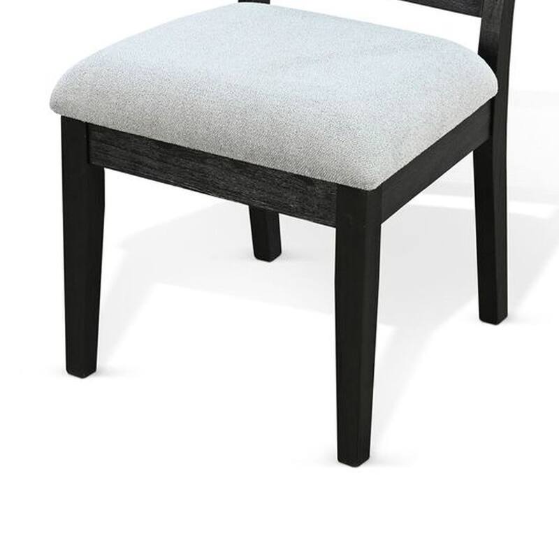 Zemi Dining Chair Set of 2, Rattan Back, Beige Seat, Black Solid Wood