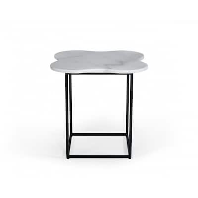 15" Modern Black Metal Frame End Table with White Free Form Marble Stone Top for Living Room Use - 15" H x 19.5"L x 19.5"W
