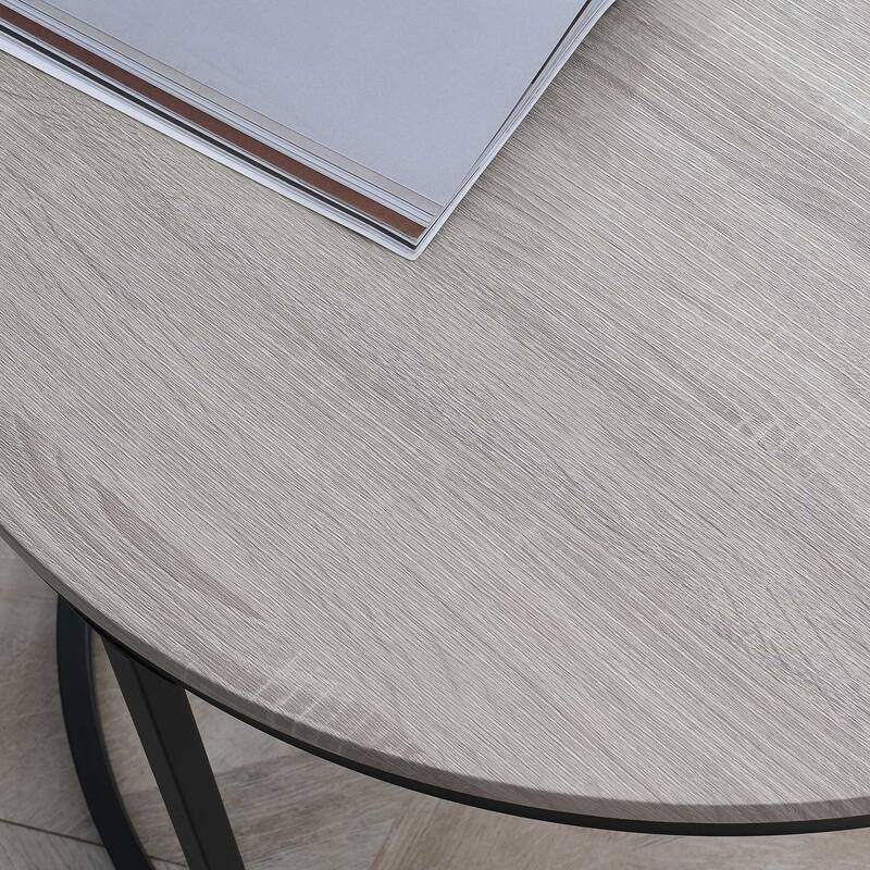 Round Nesting Tables Set of 2, Stacking Coffee Table Set with Metal Frame for Living Room, Grey