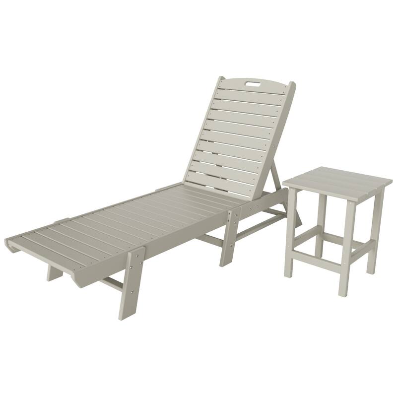 Laguna Hdpe All Weather Outdoor Patio Pool Reclining Armless Chaise Lounges With Side Table (2-Piece Set)