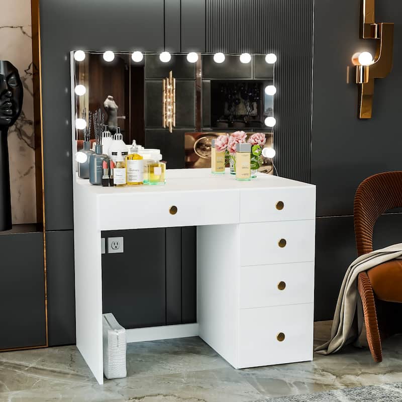Boahaus Saranya Dressing Table, Light Bulbs, White