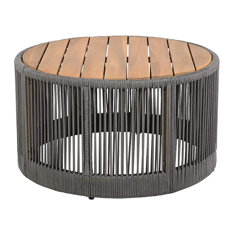 Outdoor Rattan rope & Acacia Wood Coffee Table - Patio Balcony Furniture for Garden, Yard, Balcony - Weather Resistant