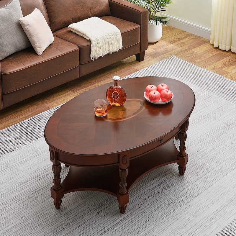 Solid Wood Coffee Table Console Table with Storage Drawer