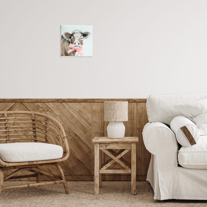 Stupell Cow with Pastel Ribbon Wall Plaque Art Design By Janet Tava