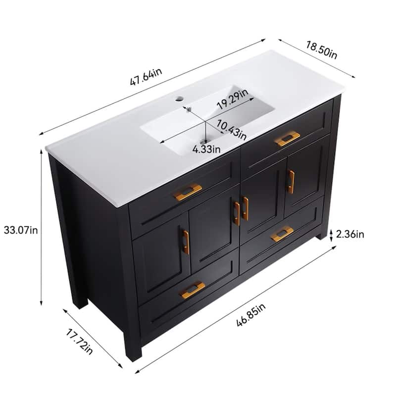 48" Bathroom Vanity with Ceramic Sink Combo, Abundant Storage Cabinet