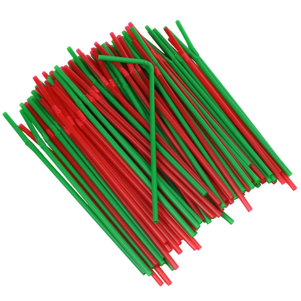 Chef Craft Flexible Plastic Christmas Colors Drinking Straws, 100 pack Green and Red