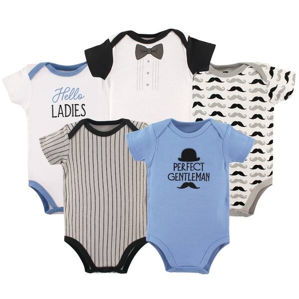 slide 1 of 1, Hudson Baby Infant Boy Cotton Bodysuits 5pk, Perfect Gentlemen 6-9 Months - Perfect Gentlemen