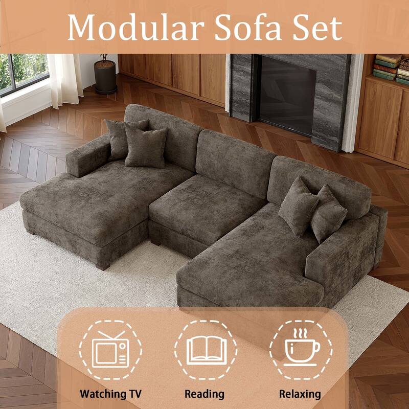 Oversized Chenille Modular Sectional Sofa With Deep Seat