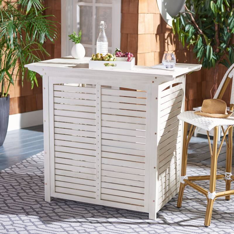SAFAVIEH Outdoor Kaiya Wood 3-Shelf Bar Table - 27Wx46Dx42H - White