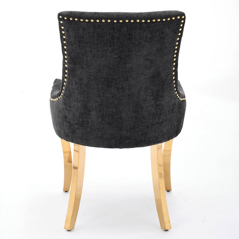 Chenille Dining Chairs with Curved Gold Legs (Set of 2 )