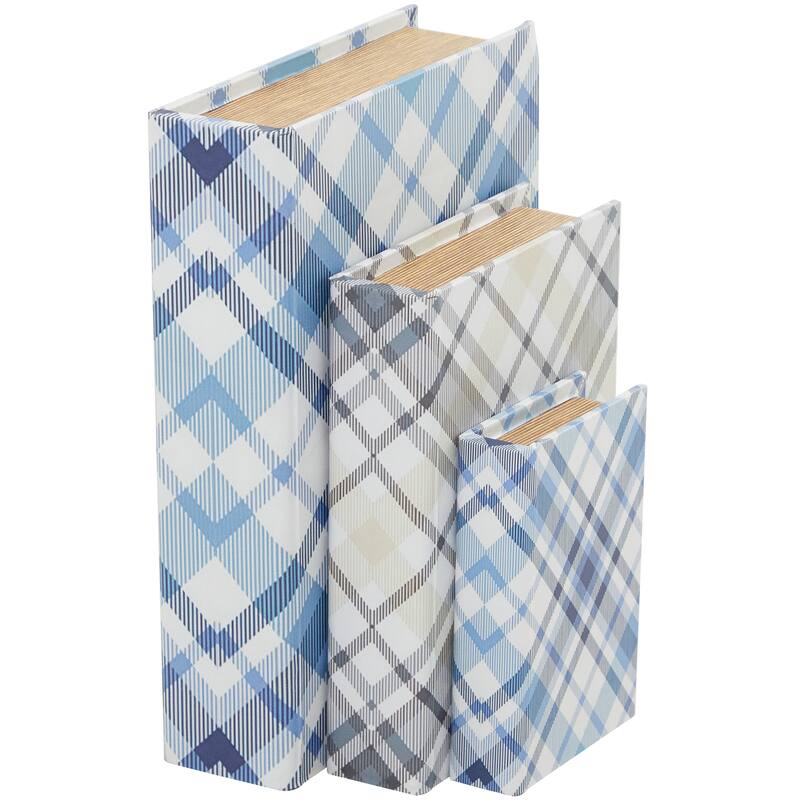 Burlap Leather Canvas Book Box Various Designs (Set of 3)