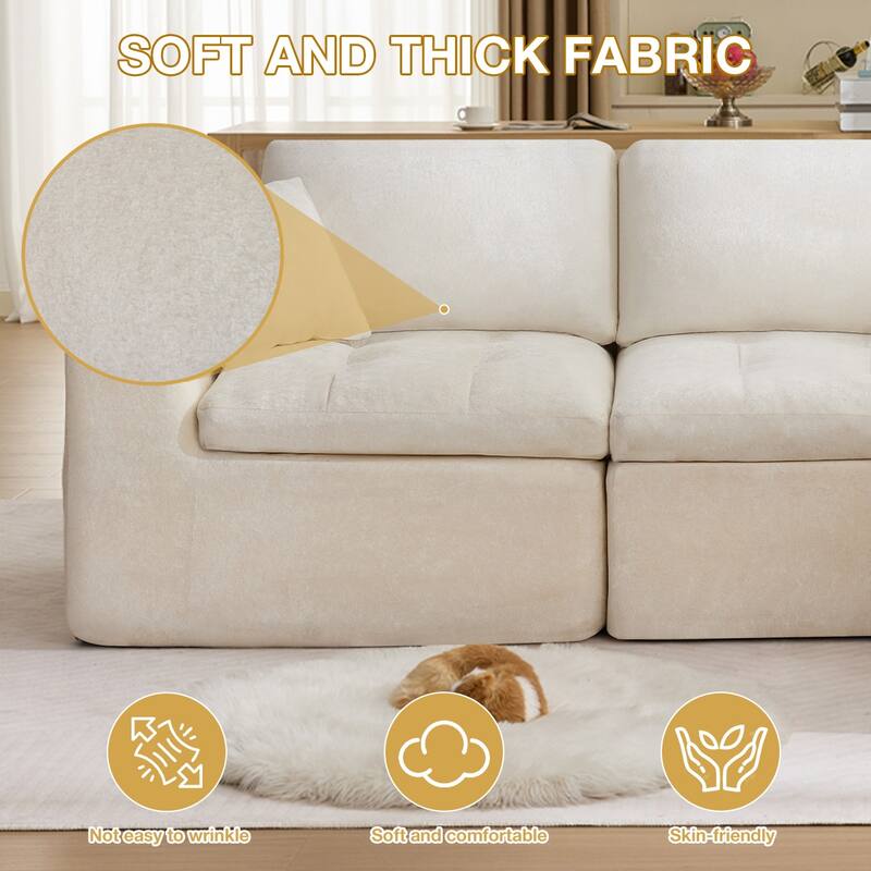 Anmytek 110 Inch Cloud Sectional Couch Upholstered L Shape Modular Sofa with Movable Ottoman Deep Seat