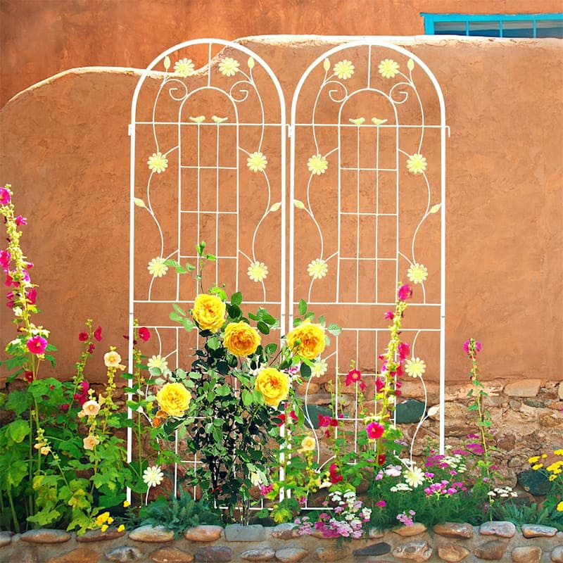4 Pcs Rustproof Metal Garden Trellis for Climbing Plants - White
