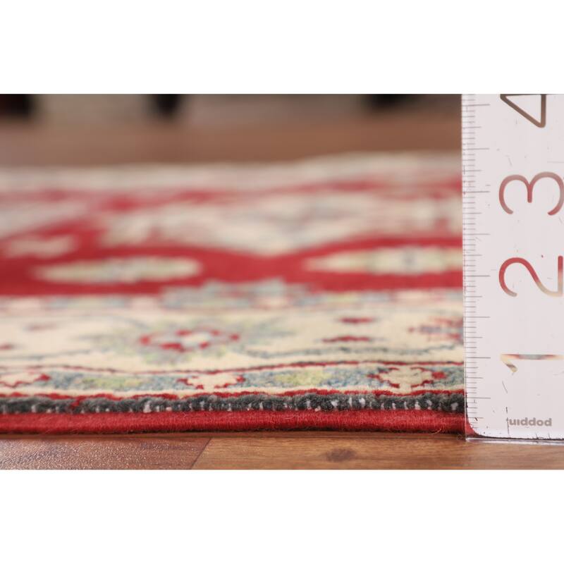 Red Geometric Kazak Foyer Rug Handmade Oriental Wool Carpet - 3'6" x 5'1"