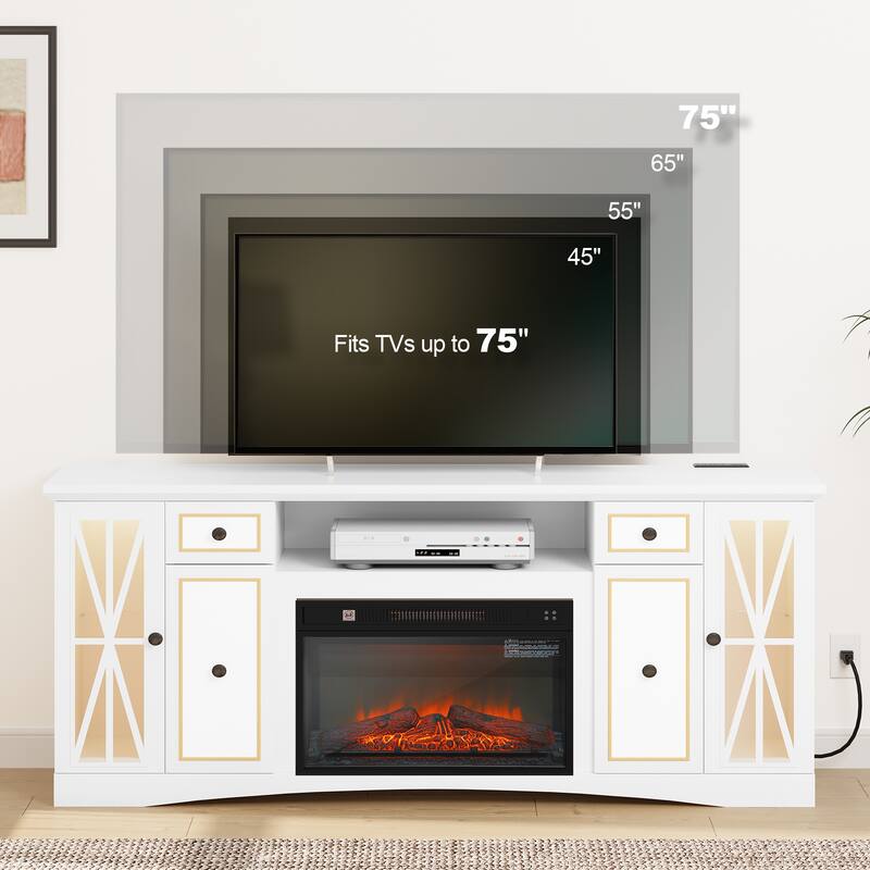 Moasis 65" Fireplace TV Stand W/ 1400W Electric Fireplace