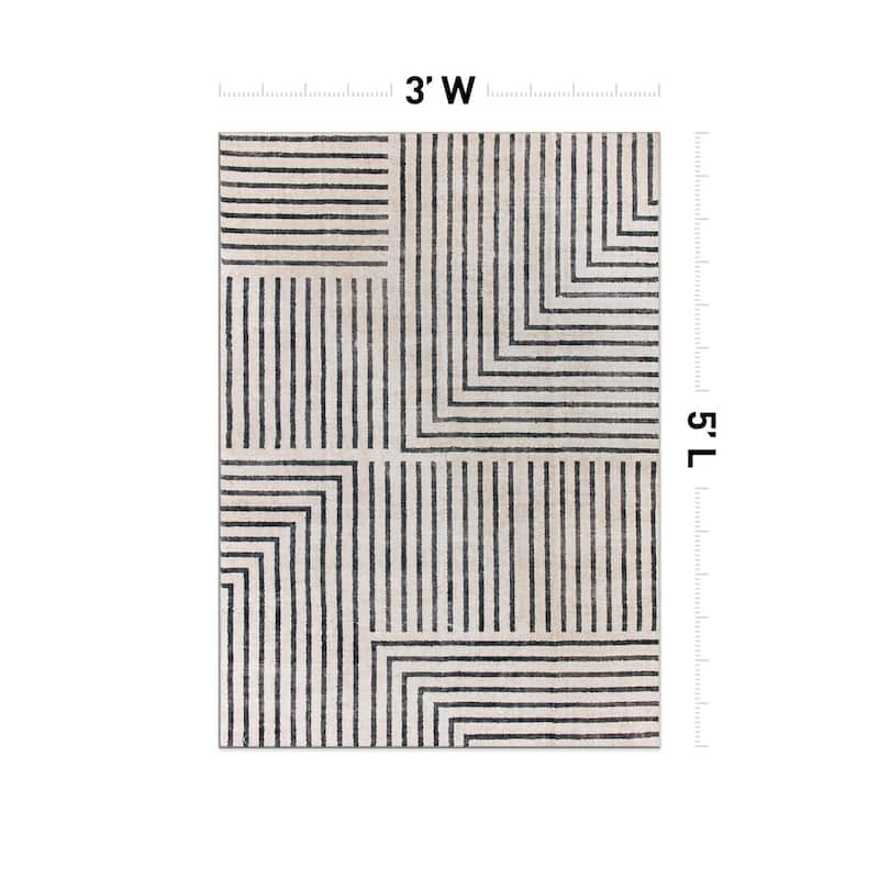World Rug Gallery Distressed Bohemian Stripes Washable Non Slip Area Rug