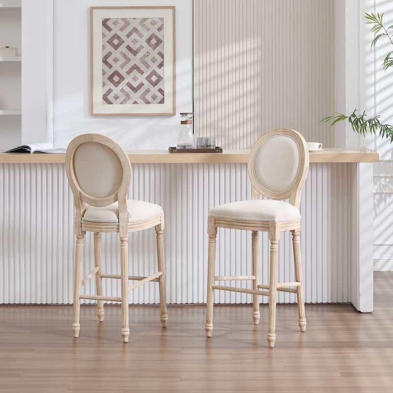 French Country Dining Chairs Set of 2, Upholstered Chairs with Round Back, Wire drawing and carving techniques