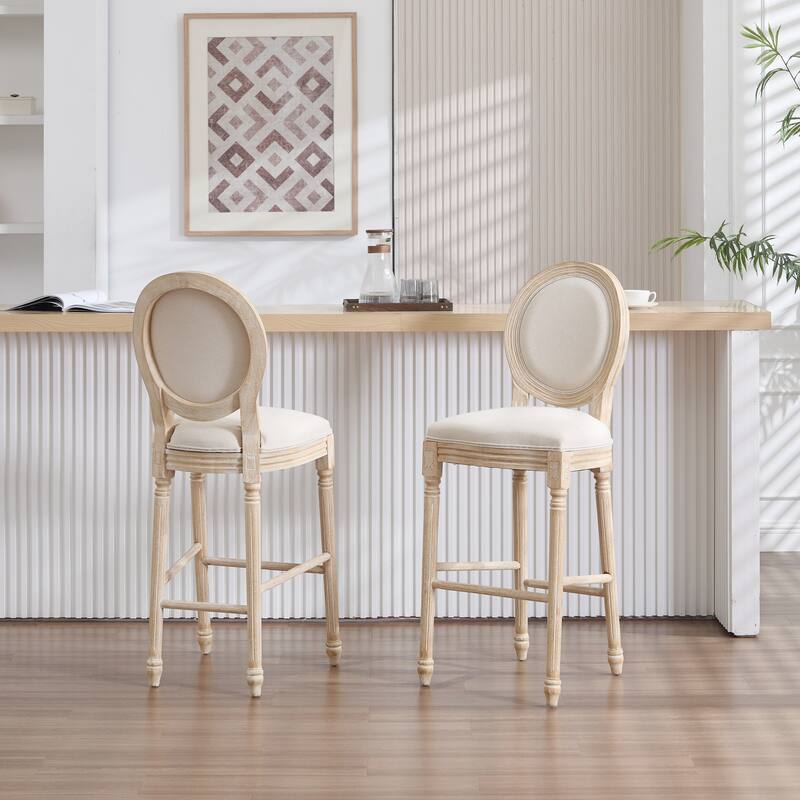 French Country Dining Chairs Set of 2, Upholstered Chairs with Round Back