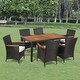 vidaXL Acacia Wood Outdoor Dining Set 5 Pieces Poly Rattan Wicker Table Chair - Thumbnail 0