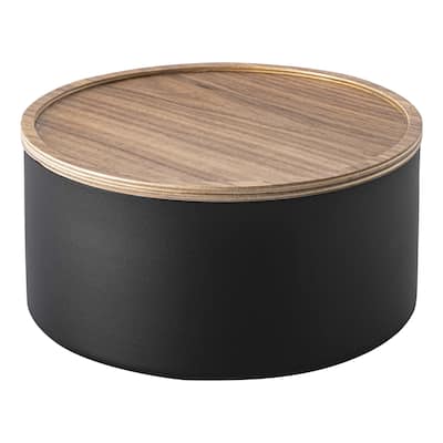 Yamazaki Home Storage Case - Two Sizes, Steel and Wood, Tall, Lid - L 8.7 x W 8.7 x H 4.3 inches